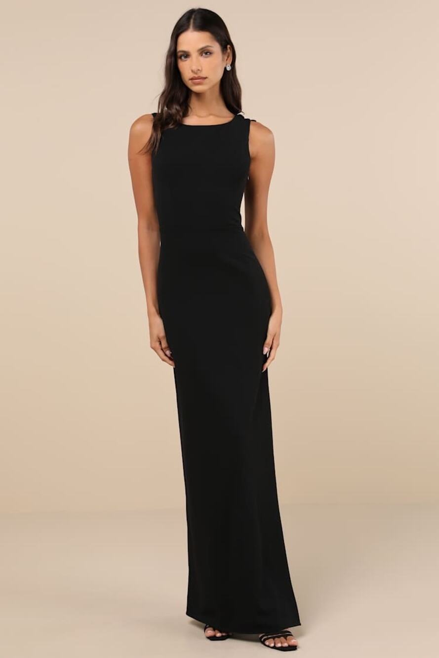 NWT Lulus Perfected Poise Black Bow Cutout Column Maxi Dress Whimsigoth Party M